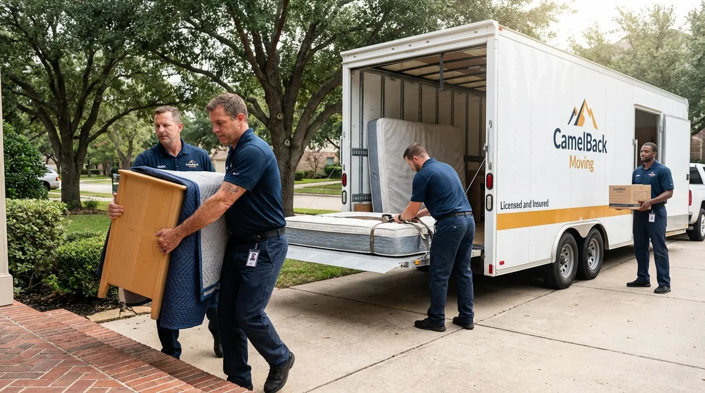 Crew loading residential truck for cross-state move from Durham, NH