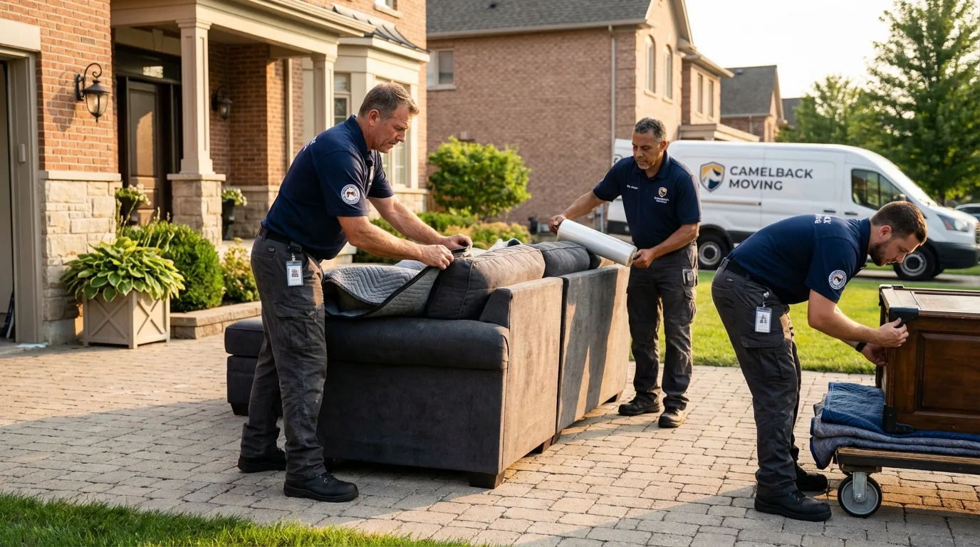 Large estate moving crew wrapping furniture in Durham, NH